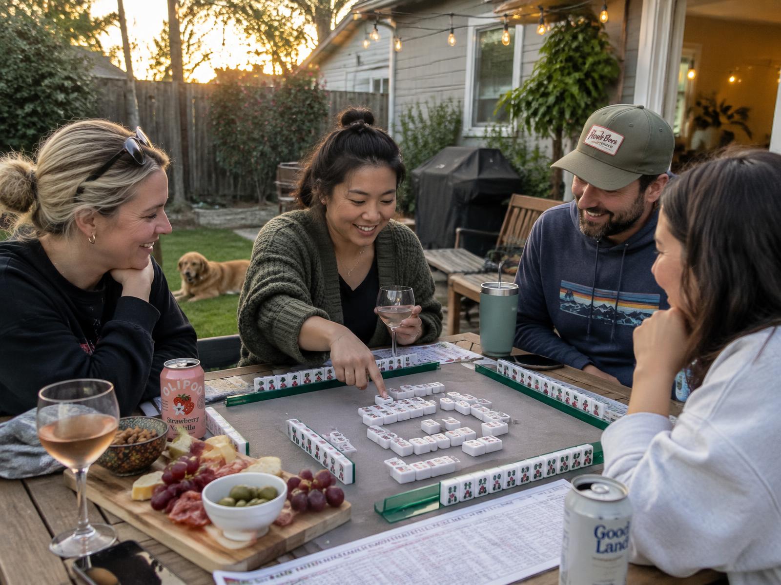 A friendly group learning to play American mahjong together